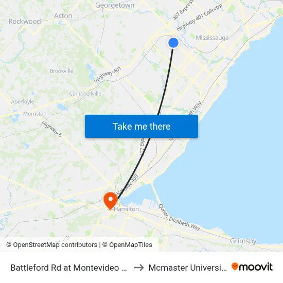 Battleford Rd at Montevideo Rd to Mcmaster University map