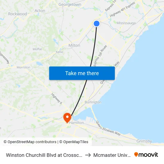Winston Churchill Blvd at Crosscurrent Dr to Mcmaster University map