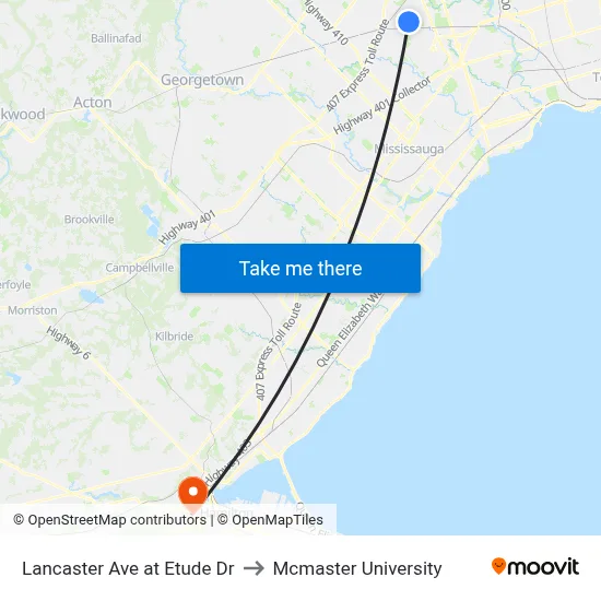 Lancaster Ave at Etude Dr to Mcmaster University map