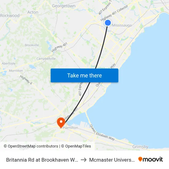 Britannia Rd at Brookhaven Way to Mcmaster University map