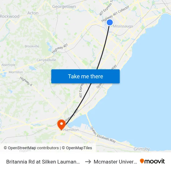 Britannia Rd at Silken Laumann Way to Mcmaster University map