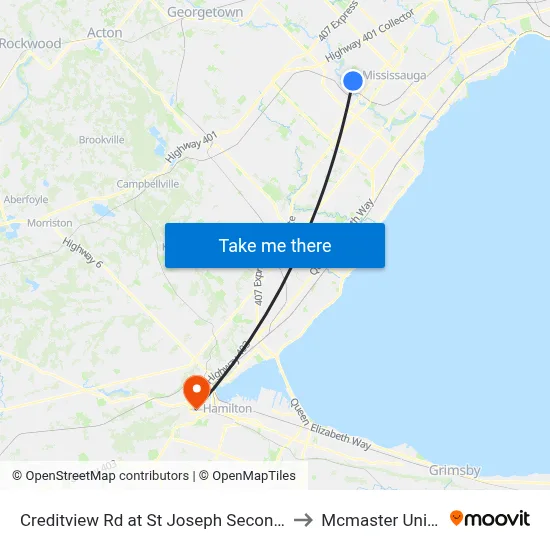 Creditview Rd at St Joseph Secondary School to Mcmaster University map