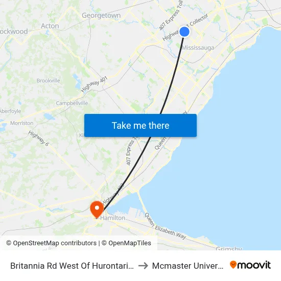 Britannia Rd West Of Hurontario St to Mcmaster University map
