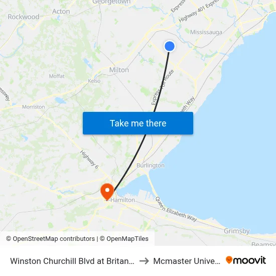 Winston Churchill Blvd at Britannia Rd to Mcmaster University map