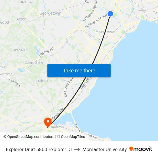 Explorer Dr at 5800 Explorer Dr to Mcmaster University map