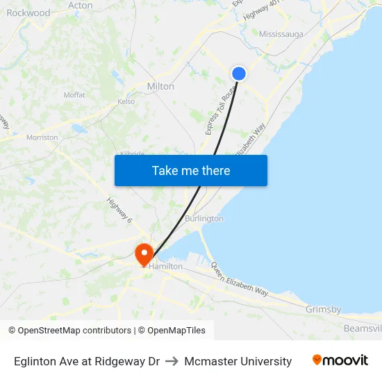 Eglinton Ave at Ridgeway Dr to Mcmaster University map