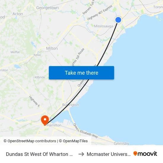 Dundas St West Of Wharton Way to Mcmaster University map