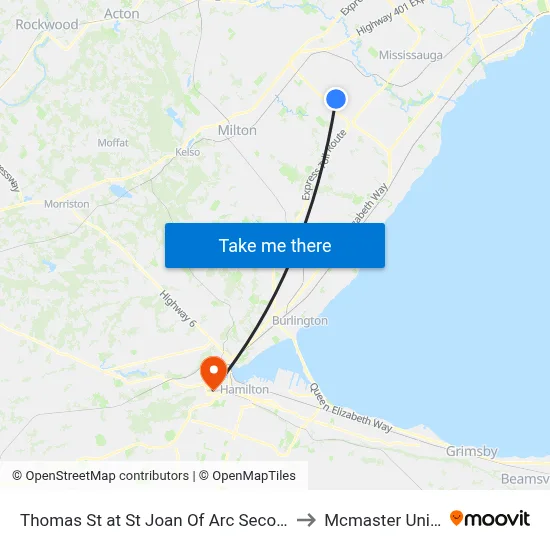 Thomas St at St Joan Of Arc Secondary School to Mcmaster University map