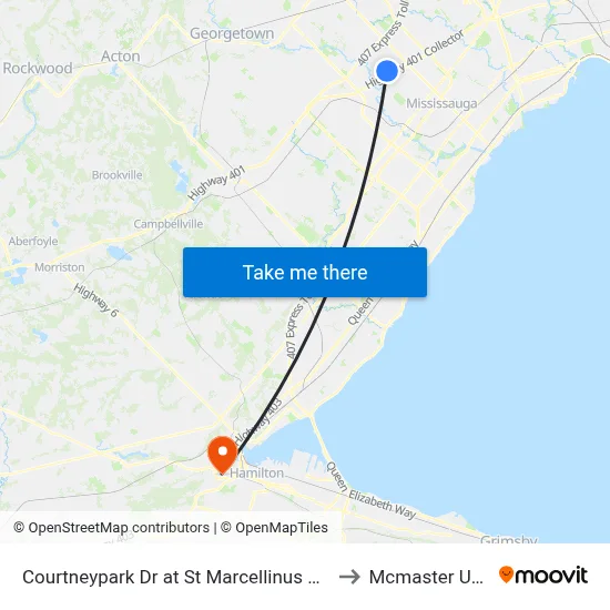 Courtneypark Dr at St Marcellinus Secondary School to Mcmaster University map