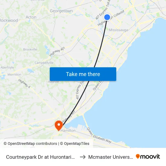 Courtneypark Dr at Hurontario St to Mcmaster University map