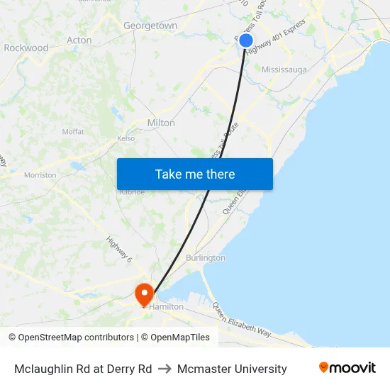 Mclaughlin Rd at Derry Rd to Mcmaster University map