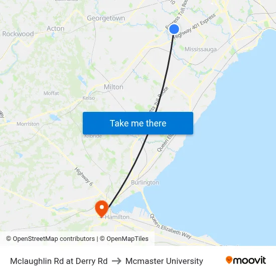 Mclaughlin Rd at Derry Rd to Mcmaster University map