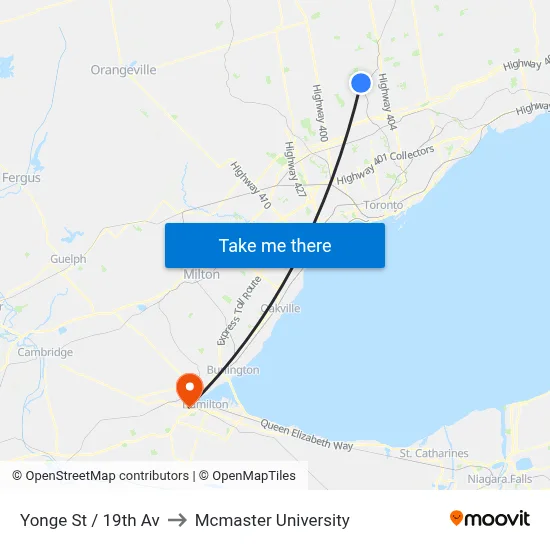 Yonge St / 19th Av to Mcmaster University map
