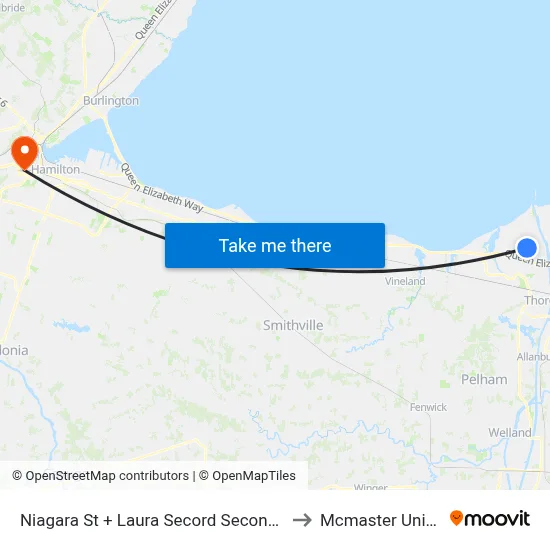 Niagara St + Laura Secord Secondary School to Mcmaster University map