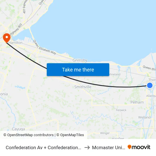 Confederation Av + Confederation Heights Park to Mcmaster University map
