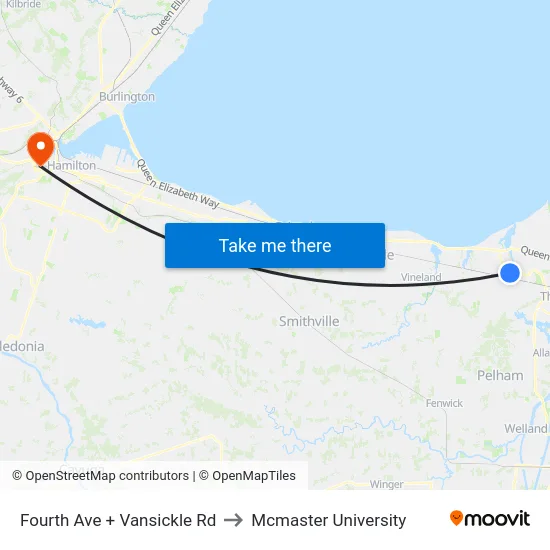 Fourth Ave + Vansickle Rd to Mcmaster University map