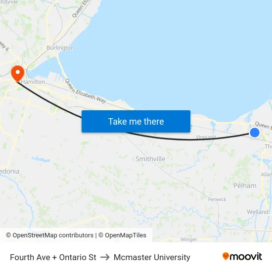 Fourth Ave + Ontario St to Mcmaster University map