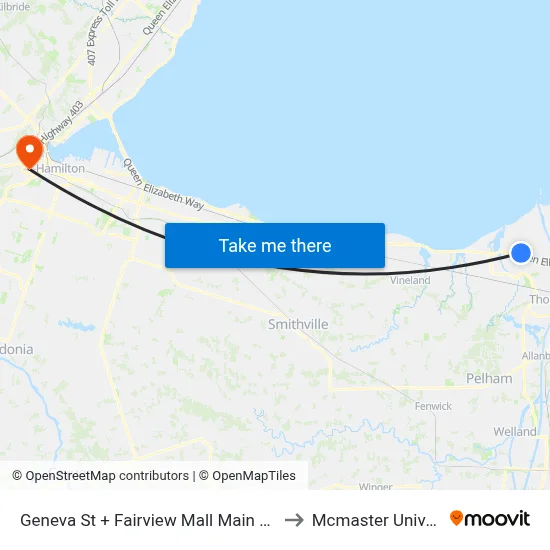 Geneva St + Fairview Mall Main Entrance to Mcmaster University map