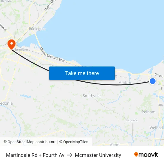 Martindale Rd + Fourth Av to Mcmaster University map