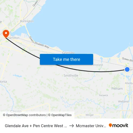 Glendale Ave + Pen Centre West Entrance to Mcmaster University map