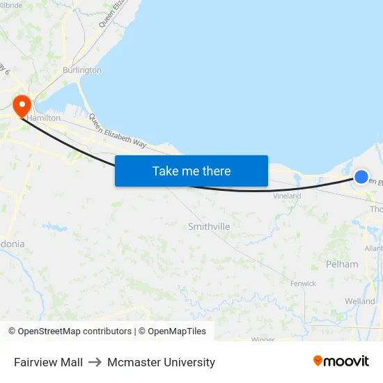 Fairview Mall to Mcmaster University map