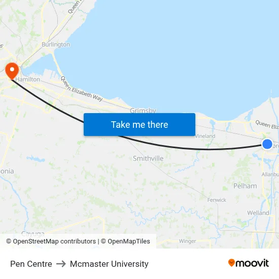 Pen Centre to Mcmaster University map