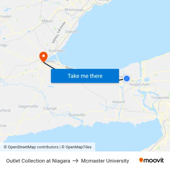 Outlet Collection at Niagara to Mcmaster University map
