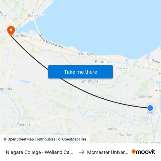 Niagara College - Welland Campus to Mcmaster University map