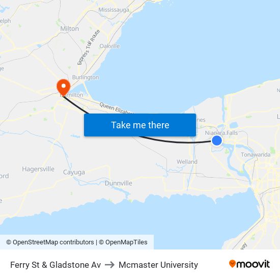 Ferry St & Gladstone Av to Mcmaster University map