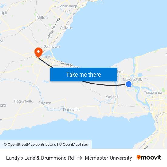 Lundy's Lane & Drummond Rd to Mcmaster University map