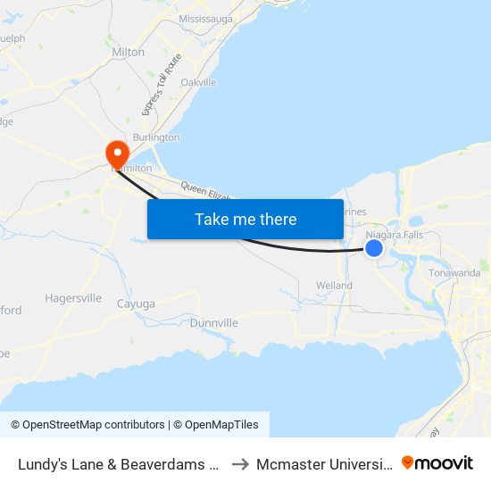 Lundy's Lane & Beaverdams Rd to Mcmaster University map