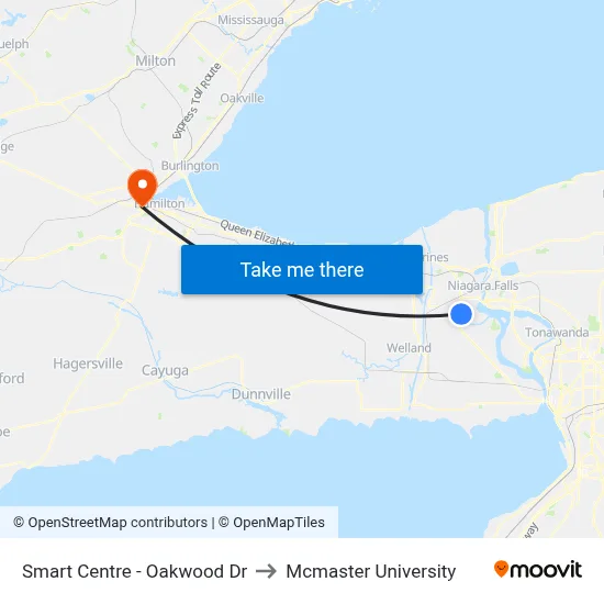 Smart Centre - Oakwood Dr to Mcmaster University map