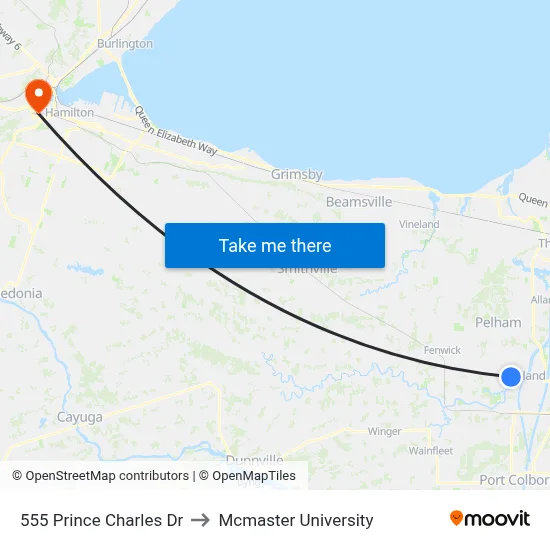 555 Prince Charles Dr to Mcmaster University map
