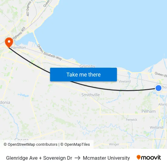 Glenridge Ave + Sovereign Dr to Mcmaster University map