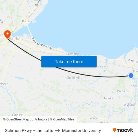 Schmon Pkwy + the Lofts to Mcmaster University map
