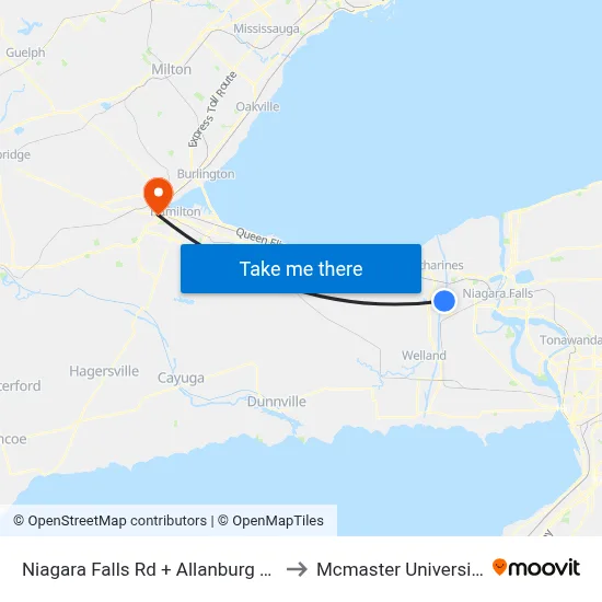 Niagara Falls Rd + Allanburg Rd to Mcmaster University map