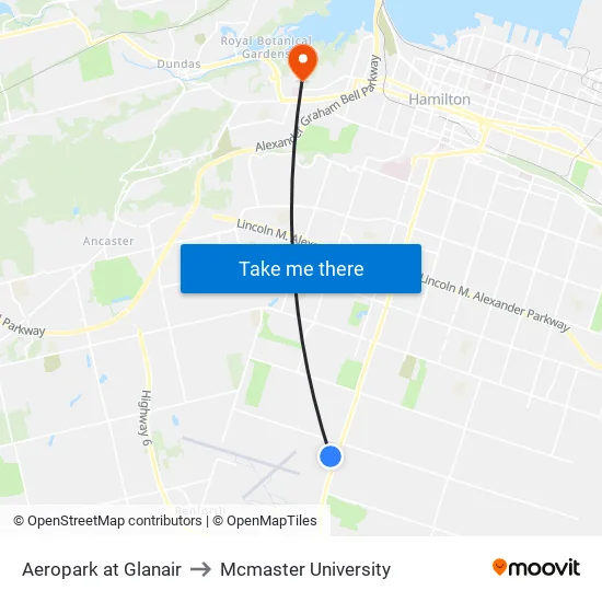 Aeropark at Glanair to Mcmaster University map