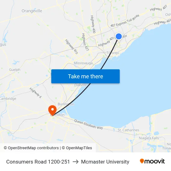 Consumers Road 1200-251 to Mcmaster University map