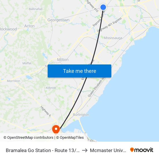 Bramalea Go Station - Route 13/16 Stop to Mcmaster University map