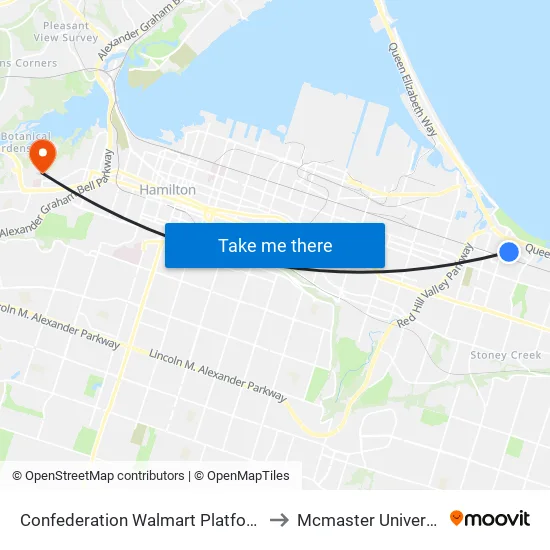 Confederation Walmart Platform 1 to Mcmaster University map