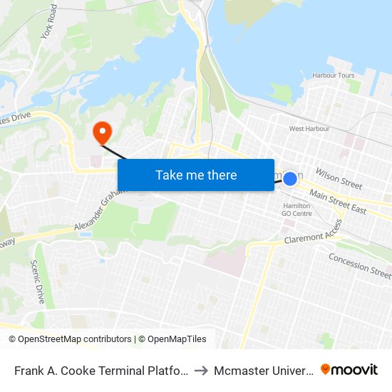 Frank A. Cooke Terminal Platform 5 to Mcmaster University map