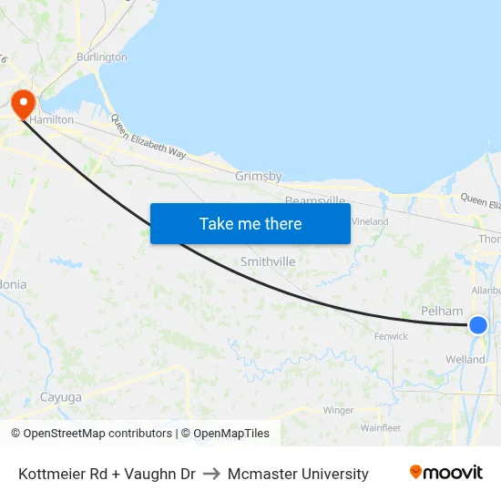 Kottmeier Rd + Vaughn Dr to Mcmaster University map