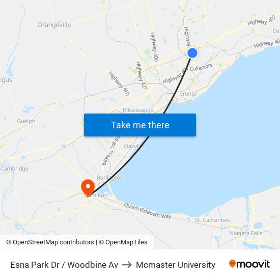 Esna Park Dr / Woodbine Av to Mcmaster University map