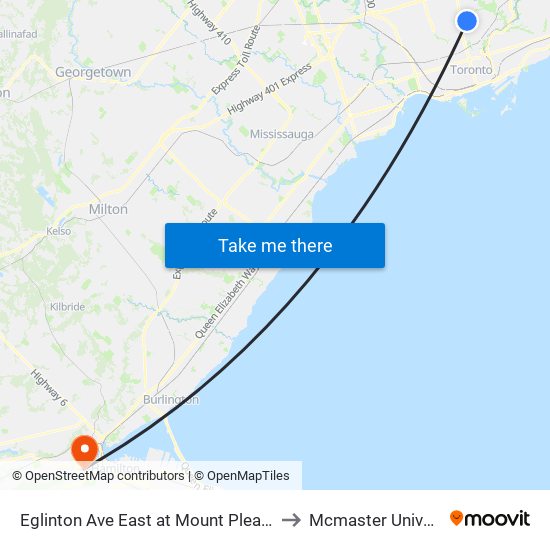 Eglinton Ave East at Mount Pleasant Rd to Mcmaster University map