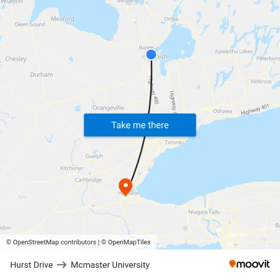 Hurst Drive to Mcmaster University map