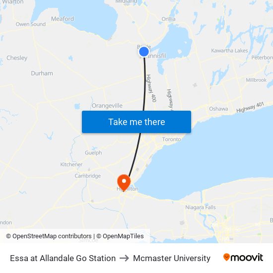 Essa at Allandale Go Station to Mcmaster University map