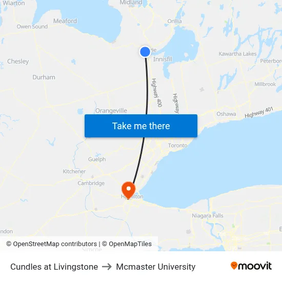 Cundles at Livingstone to Mcmaster University map