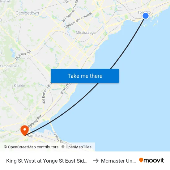 King St West at Yonge St East Side - King Station to Mcmaster University map