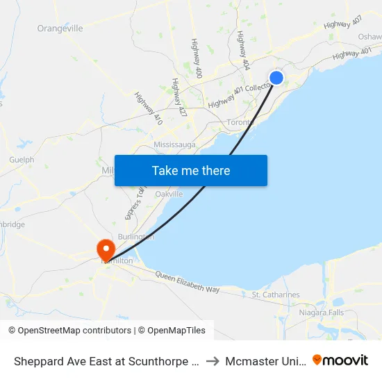 Sheppard Ave East at Scunthorpe Rd West Side to Mcmaster University map