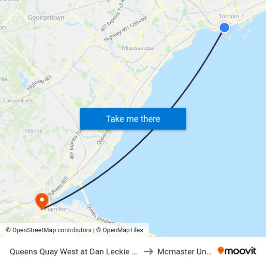 Queens Quay West at Dan Leckie Way East Side to Mcmaster University map